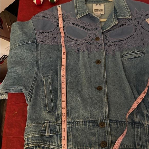 TOGETHER brand, lacy denim jacket in size Missy large. Trendy retro chic. - Picture 11 of 11